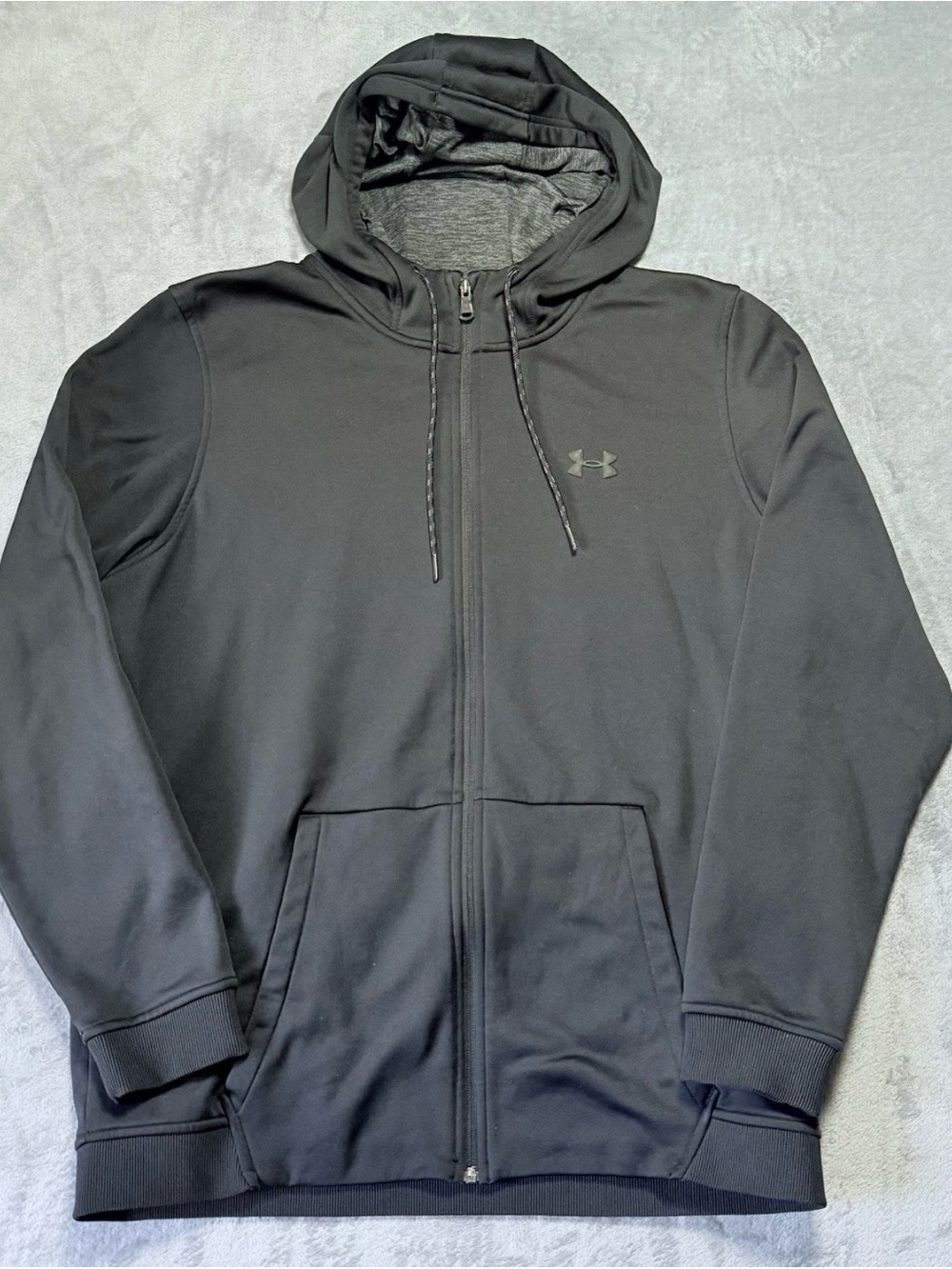 Black Under Armour Full Zip Up Hoodie Sz XL, Front Pockets, Hood String